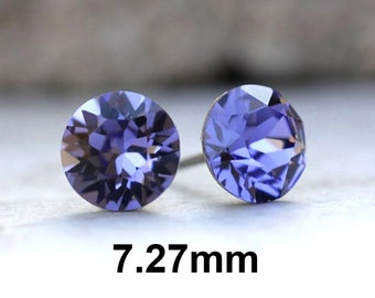 Tanzanite Rhinestone Studs, 7.27mm purple Stud Earrings, I make these earrings with Premium Sparkling Crystals