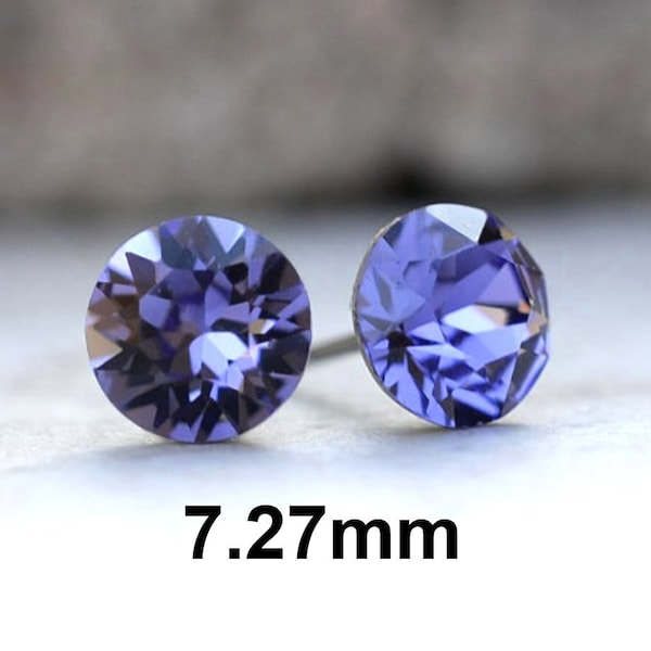 Tanzanite Rhinestone Studs, 7.27mm purple Stud Earrings, I make these earrings with Premium Sparkling Crystals