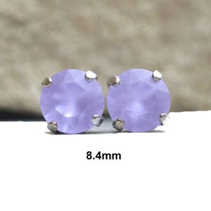 Violet Matte Austrian Crystal Studs, 8.4mm Purple Crystal Earrings, Rhodium Plated Settings