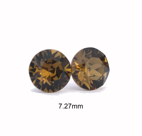Smokey Quartz Stud Earrings, 7.27mm Earrings, Handcrafted using Premium Sparkling Crystals