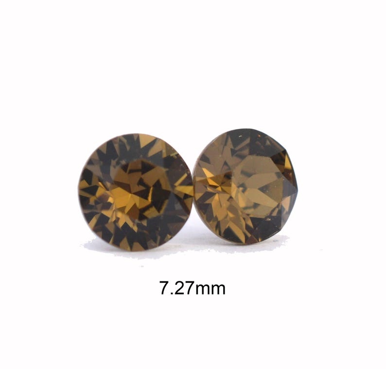 Smokey Quartz Stud Earrings, 7.27mm Earrings, Handcrafted using Premium Sparkling Crystals image 1