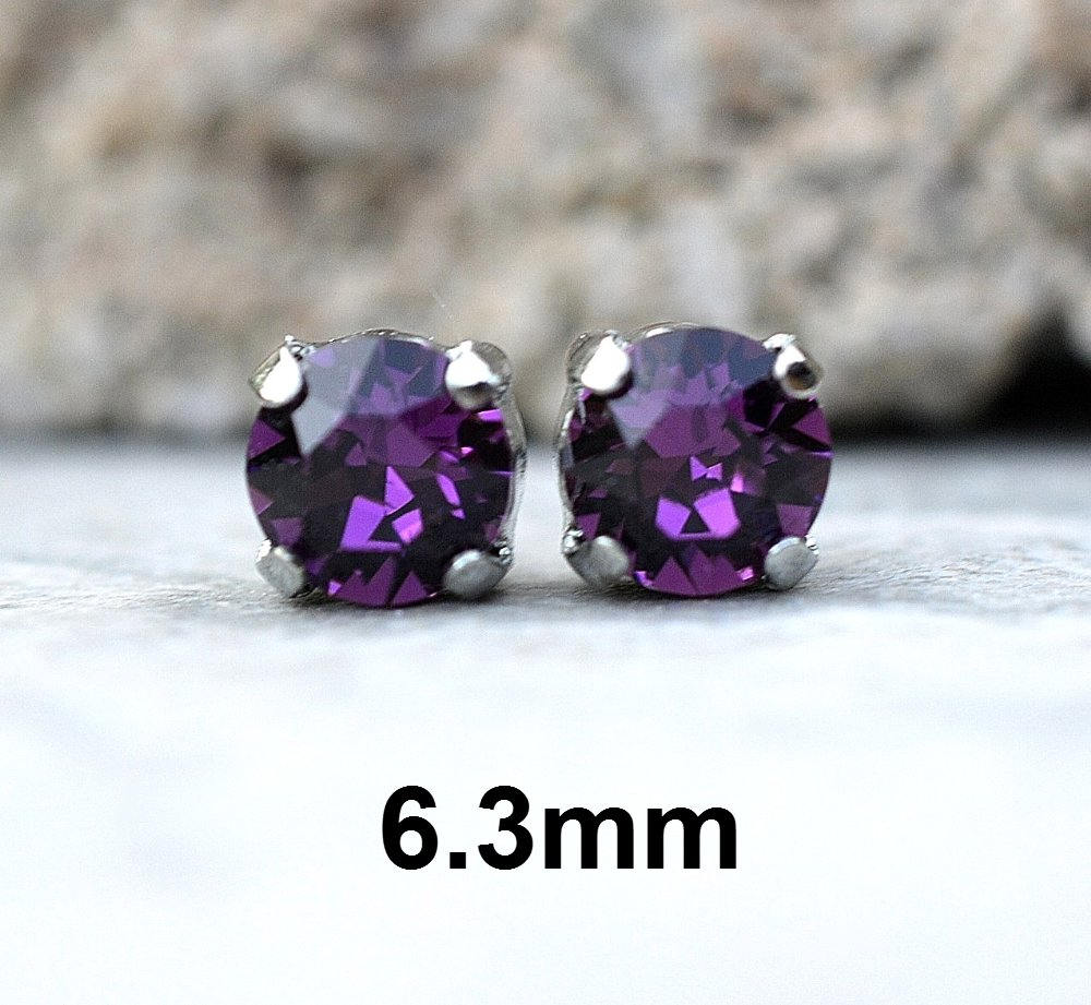Amethyst Studs 6.3mm Earrings Studs in Settings Purple | Etsy