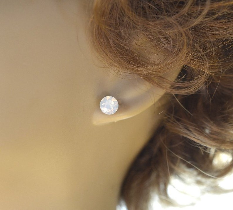 White Opal Studs White Opal Earrings Opal Crystal Stud Earrings Rhinestone Stud Earrings 7.27mm Xirius Round Studs