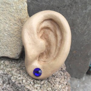 Cobalt Blue Flat Back Stud Earrings, 7.27mm Cobalt Crystal Studs, Surgical Steel Earrings immagine 3