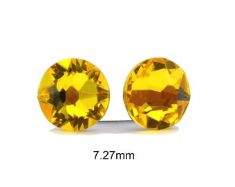 Citrine Flat back Earrings, 7.27mm Yellow Crystal Studs, Handmade Studs