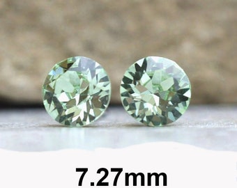 Chrysolite Studs, 7.27mm Celery Green Crystal Studs, Green Crystal Earrings, Rhinestone Stud Earrings