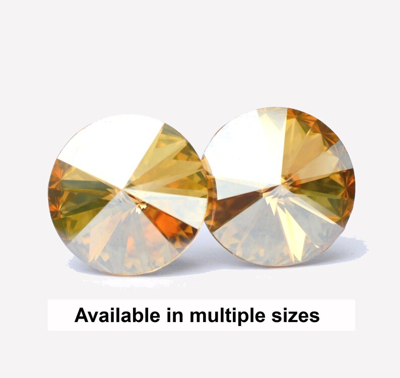 Pendientes de cristal con forma de sombra dorada, pendientes de cristal dorado, pendientes grandes de cristal Rivoli imagen 1