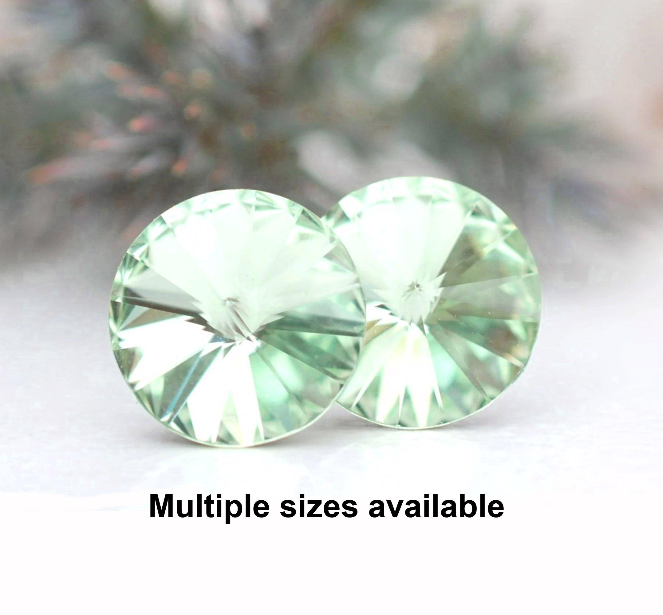 Chrysolite Earrings, Celery Green Rivoli Stud Earrings, I make these earrings with the Finest Sparkling Crystals