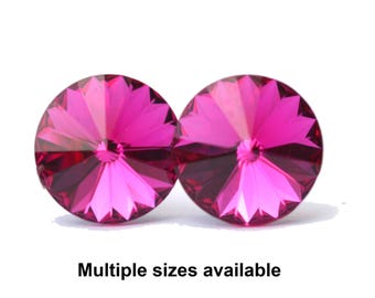 Fuchsia Crystal Rivoli Stud Earrings, Fuchsia Crystal Rivoli Studs, Hot Pink Crystal Studs, Large pink Earrings