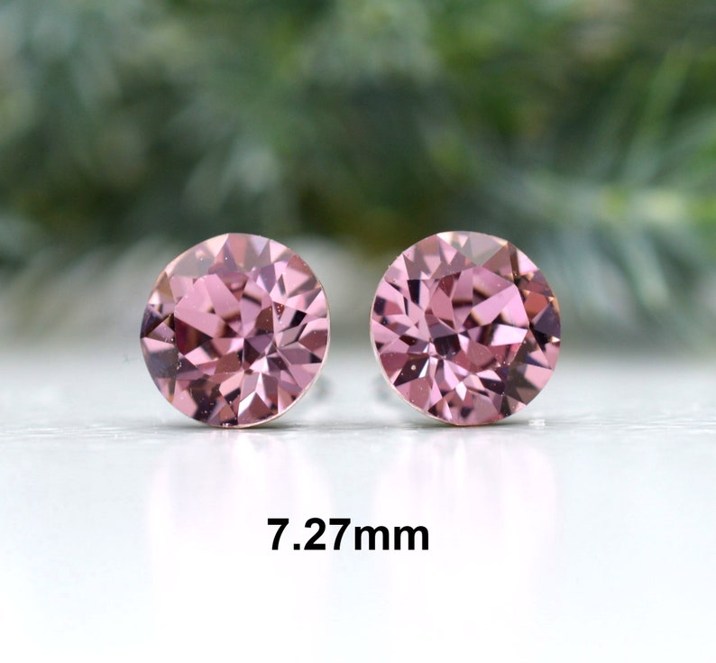 7.27mm Antique Pink Studs, Rhinestone Stud Earrings, Wine Colored Crystal Earrings, chaton studs image 1