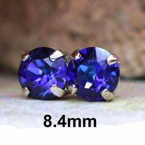 8.4mm Heliotrope Studs, Crystal Studs in settings, Handcrafted with Premium Sparkling Crystals