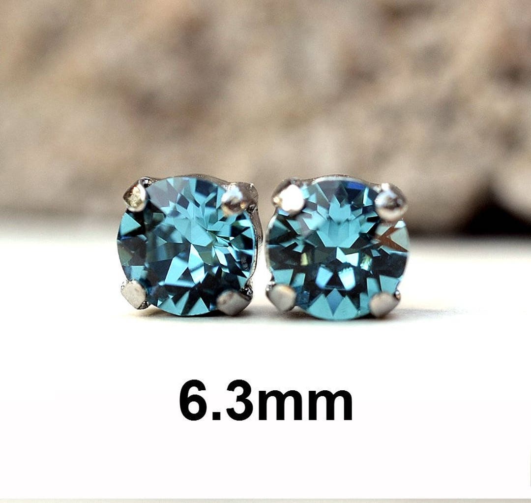 Indicolite Studs 6.3mm Earrings Studs in Settings Blue - Etsy