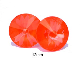 Electric Orange Ignite Crystal Studs, 12mm orange  rivoli earrings