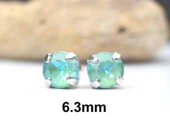 Sage DeLite Rhinestone Studs, 6.3mm Crystal Earrings, Handcrafted with Premium Sparkling Crystals