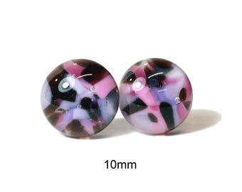 10mm pink blend studs, fused glass stud earrings, handcrafted jewelry, #652