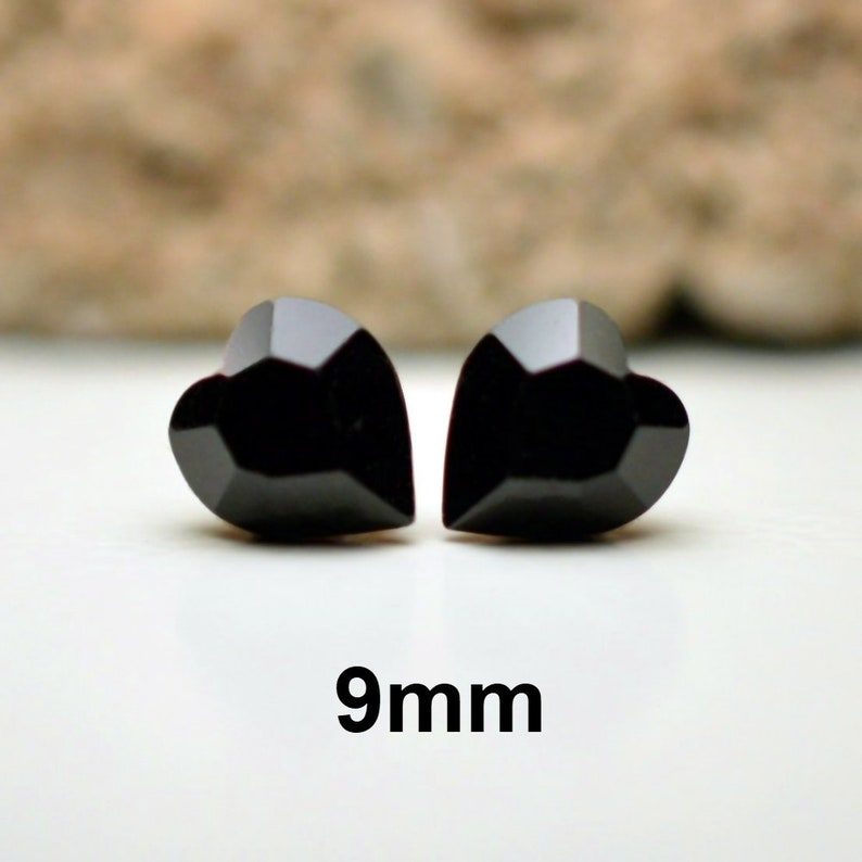 Jet Heart Studs Black Heart Studs 9mm Earrings Rhinestone Etsy
