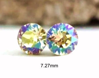 Luminous Green Crystal Studs, 7.27mm Stud Earrings, Color Changing Crystal Earrings