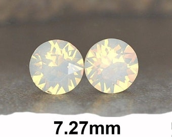 White Opal Stud Earrings: 7.27mm Austrian Crystal Studs