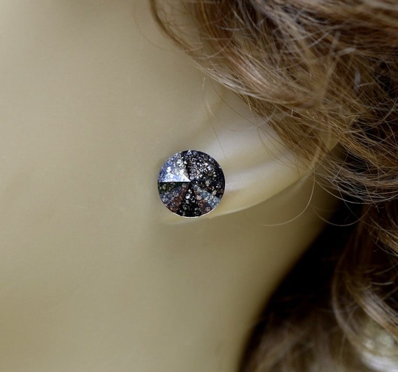 Large Rivoli Studs 12mm Black Patina Crystal Studs Black Patina Rivoli Rhinestone Stud Earrings