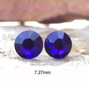 Cobalt Blue Flat Back Stud Earrings, 7.27mm Cobalt Crystal Studs, Surgical Steel Earrings immagine 1