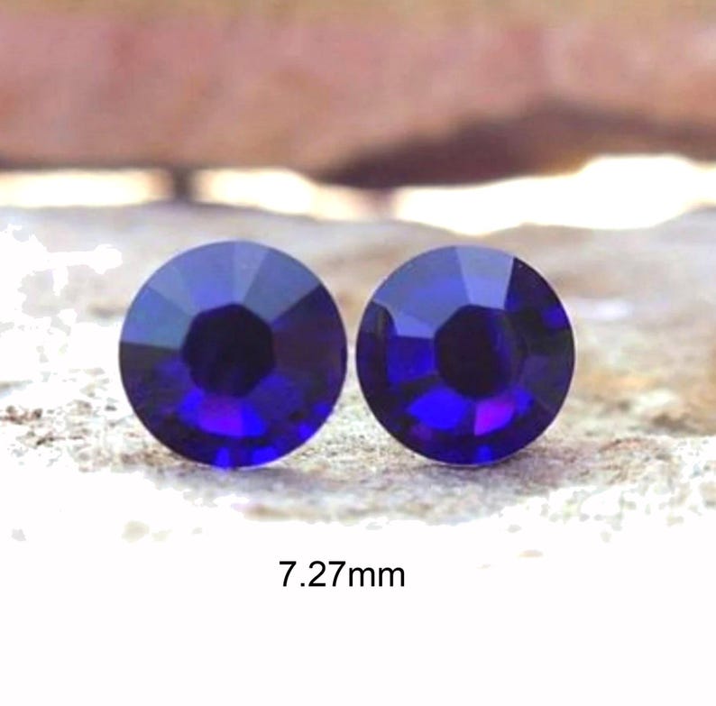 Cobalt Blue Flat Back Stud Earrings, 7.27mm Cobalt Crystal Studs, Surgical Steel Earrings immagine 1