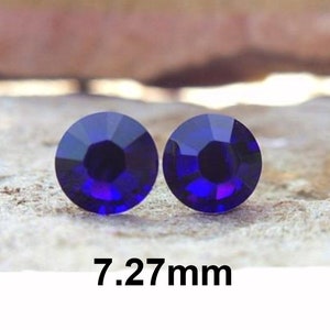 Cobalt Blue Flat back Rhinestone Stud Earrings, 7.27mm Cobalt Crystal Studs, Surgical Steel Earrings