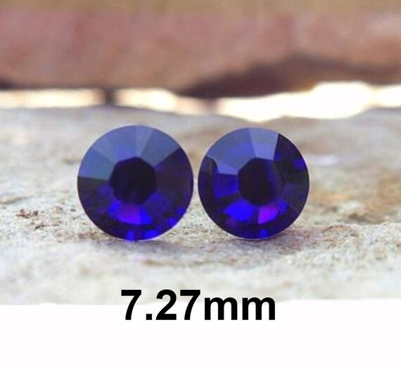 Cobalt Blue Flat back Rhinestone Stud Earrings, 7.27mm Cobalt Crystal Studs, Surgical Steel Earrings