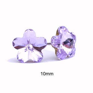 Violet Flower Stud Earrings, 10mm purple studs, Purple crystal earrings immagine 1