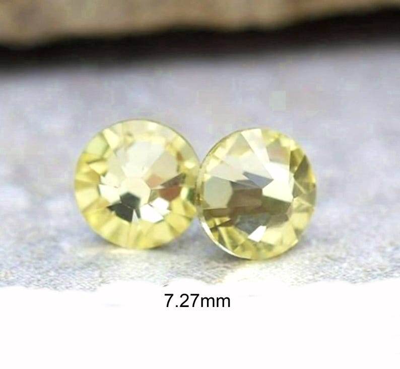 Jonquil Flat back Earrings, 7.27mm Light Yellow Crystal Studs, Handmade Studs 画像 2