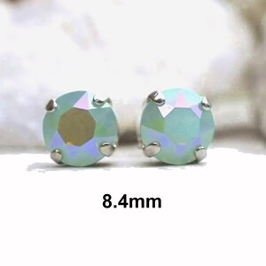 Pacific Opal Glacier Blue 8.4mm studs, Crystal Stud Earrings, Rhinestone Earrings in settings, Opal Crystal Studs,