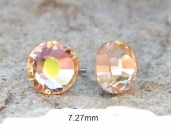 Light Peach 7.27mm Flat back Crystal Earrings, Crystal Studs