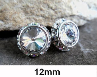 Crystal & Silver Halo Studs, Rhinestone Earrings, 12mm Bridal Earrings, Wedding Studs, Crystal Earrings, Clear Crystal Studs