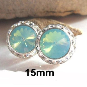 Pacific Opal Studs, Silver Opal Halo Earrings, 15mm Crystal Studs, Large Opal and & Silver Studs, Flat Back Earrings