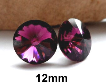 Amethyst Crystal Stud Earrings, 12mm Purple rivoli Studs, February studs, I make these earrings with Premium Sparkling Crystals