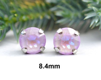8.4mm Lavender Delite Studs, Rhinestone Studs in Settings, Handcrafted with Premium Sparkling Crystals