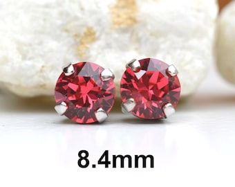 Tachuelas rosas indias de 8,4 mm, tachuelas de cristal en ajustes, hechas a mano con cristales brillantes de primera calidad