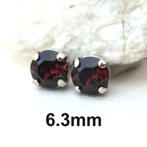 6.3mm Studs, Burgundy studs, Crystal Stud earrings, Rhinestone Earrings, Handcrafted with Premium Sparkling Crystals