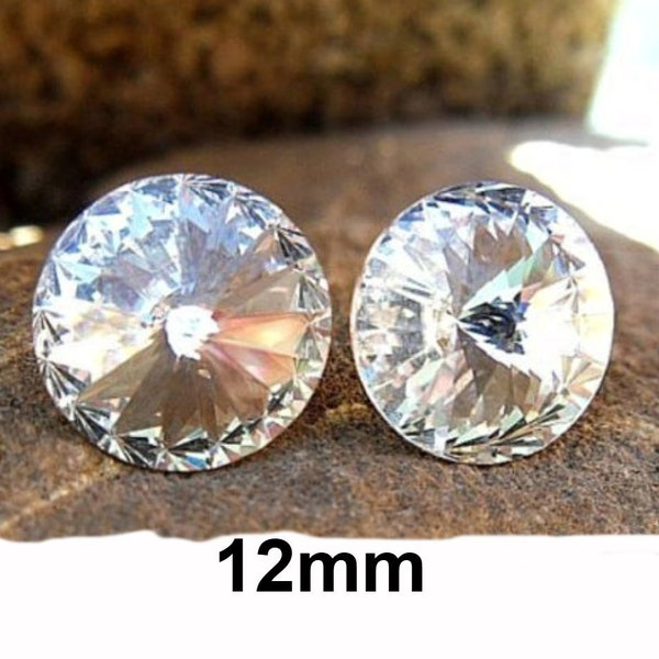 Crystal Studs, 12mm Rivoli Rhinestone Studs, April Birthstone, I make these earrings with the Finest Quality Sparkling Crystals