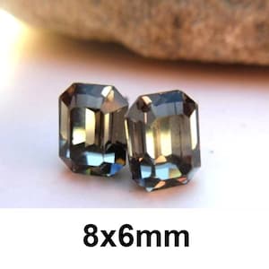 8x6mm Studs, Black Diamond Earrings, Octagon Rhinestone Studs, Crystal Studs