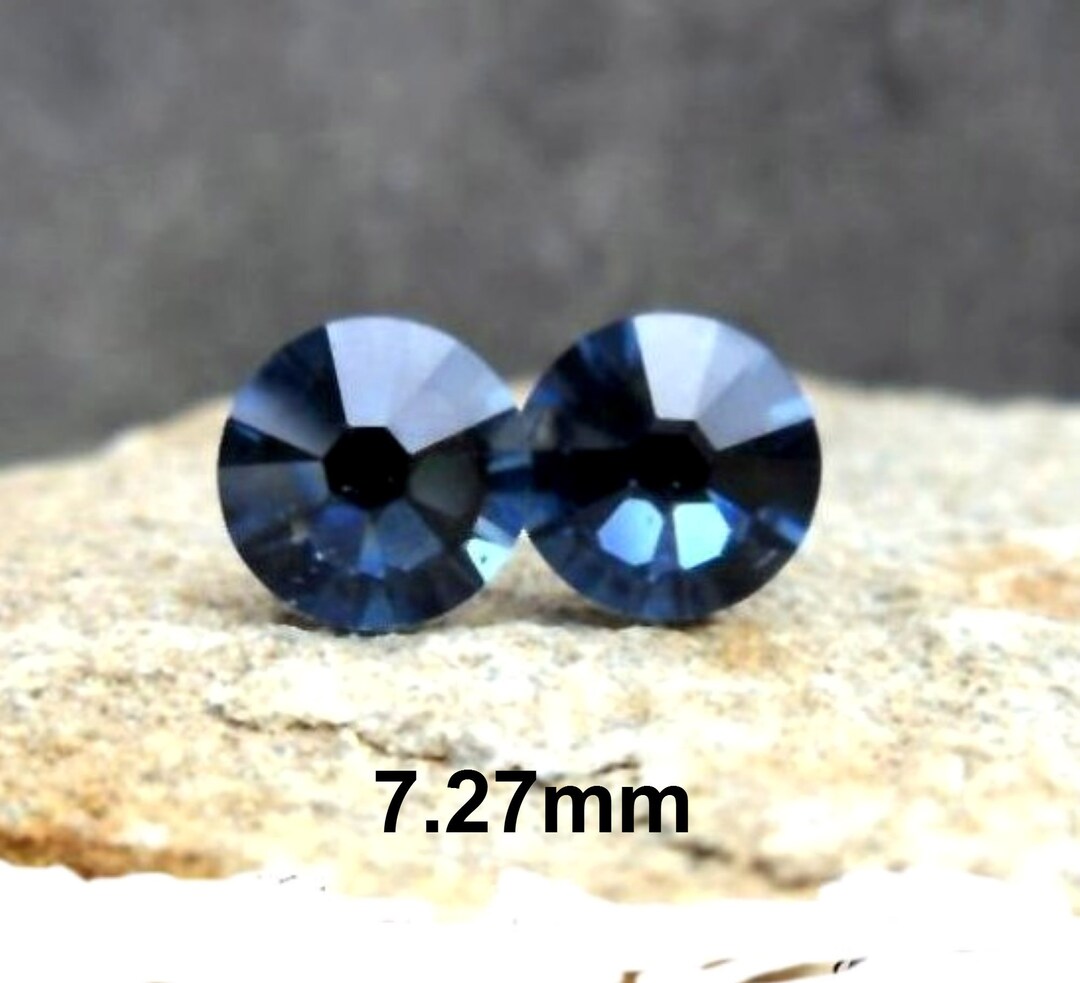 Denim Blue 7.27mm Flat Back Rhinestone Stud Earrings, Blue Denim Blue 7.27mm Flat Back Rhinestone Stud Earrings, Blue