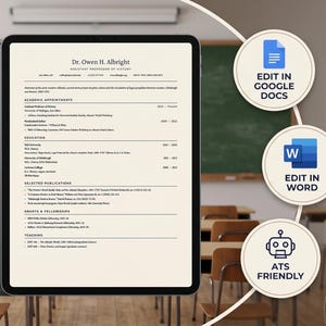 Mall för lärar-CV för K-12, akademiska roller, lärarroller | Professor-CV | Word- och Google Docs-design