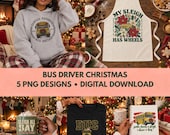 Christmas Bus Driver PNG Bundle, 5 School Bus Holiday Sublimation Designs
