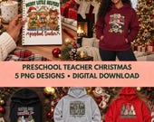 Christmas Preschool Teacher PNG Bundle, 5 Holiday Classroom Sublimation Designs