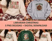 Librarian Christmas PNG Bundle, 5 School Library and Book Lover Sublimation Designs