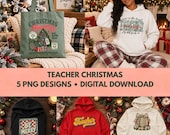 Teacher Christmas PNG Bundle, 5 Holiday Classroom Sublimation Designs