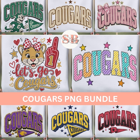 → View on Etsy: Cougars PNG Bundle, 8 School Mascot Game Day Spirit Sublimation Files Cougars PNG Bundle, 8 School Mascot Game Day Spirit Sublimation Files