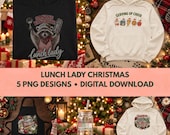 Christmas Lunch Lady PNG Bundle, 5 Cafeteria Worker Sublimation Designs