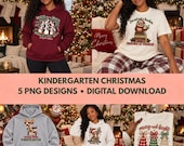 Kindergarten Teacher Christmas PNG Bundle, 5 Holiday Classroom Sublimation Designs