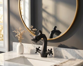 Torneira em latão preto fosco | Pia de design minimalista | Latão maciço premium | Acessório escultural para banheiro | Torneira moderna de luxo