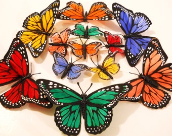 3 Monarch Butterfly Hair Bobby Clip Small in Colors of Orange Red Yellow Violet Green for Wedding Bride Flower Girl Woodland Fairy Houses